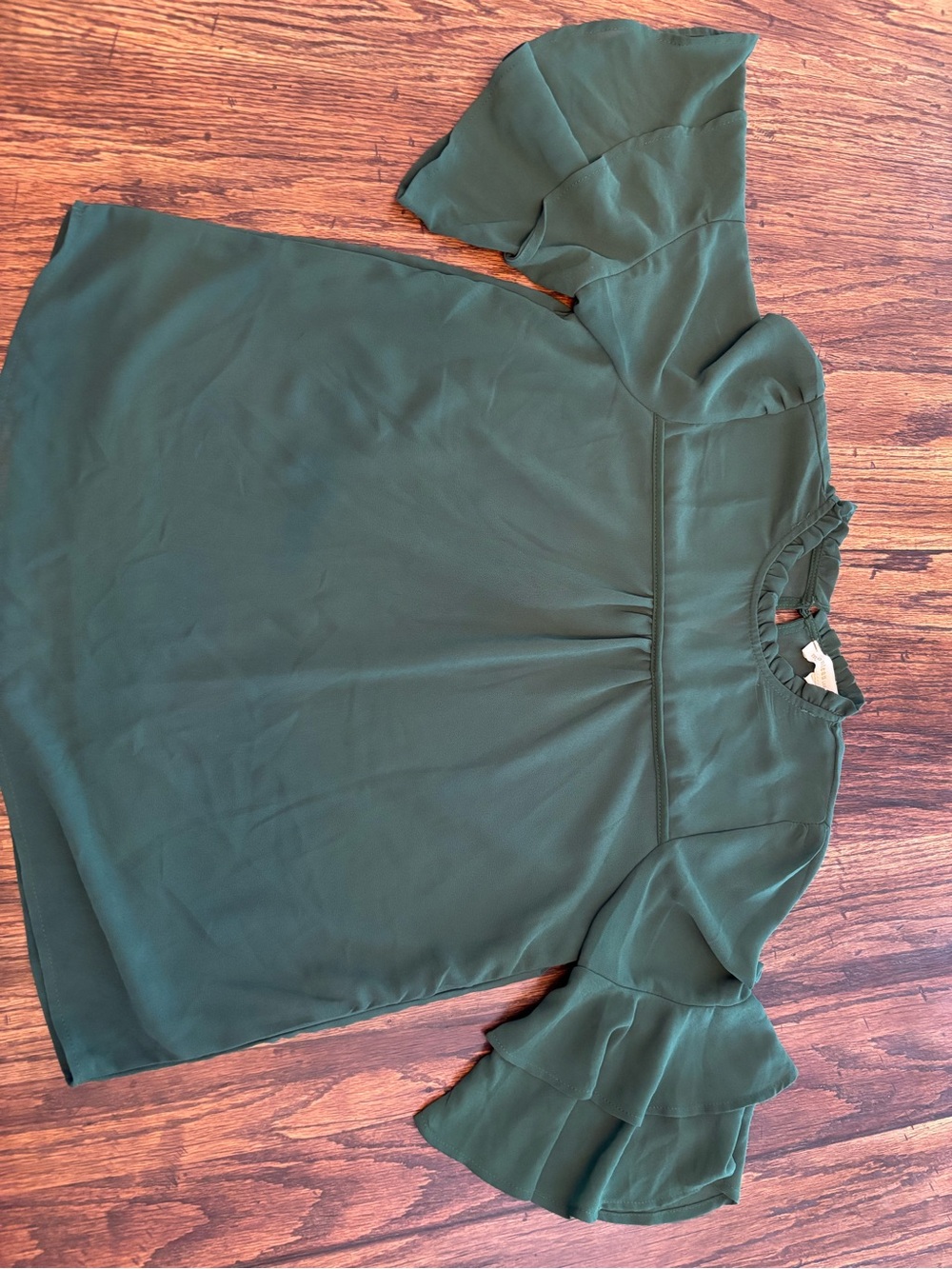 Monteau Dark Green Ruffle Sleeve Blouse